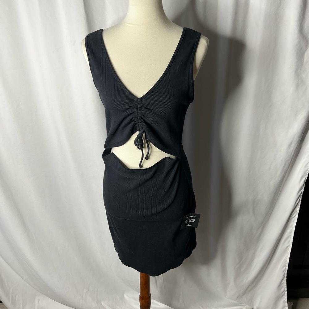 Lulus Black Cutout Ribbed Bodycon Dress – Size Large (NWT)